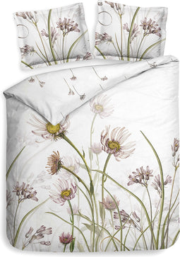 Heckettlane Dekbedovertrek Floriana - Bedlinnen met Bloemen print - 200x220 - Natural - Dekbedhoes van 100% Katoen-Satijn