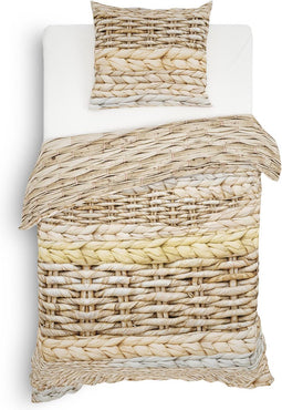 Heckettlane Dekbedovertrek Foster - Bedlinnen met print - 140x220 - Beige - Dekbedhoes van 100% Katoen-Satijn