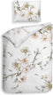 Heckettlane Dekbedovertrek Francine - Bedlinnen met Bloemen print - 140x220 - Wit - Dekbedhoes van 100% Katoen-Satijn