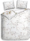 Heckettlane Dekbedovertrek Francine - Bedlinnen met Bloemen print - 140x220 - Wit - Dekbedhoes van 100% Katoen-Satijn