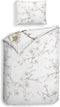 Heckettlane Dekbedovertrek Francine - Bedlinnen met Bloemen print - 140x220 - Wit - Dekbedhoes van 100% Katoen-Satijn