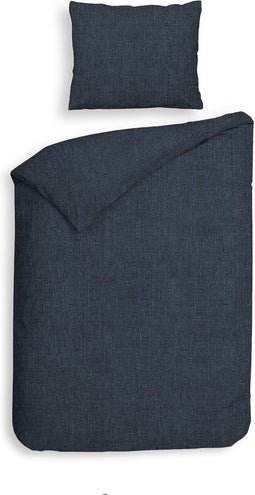 Heckettlane Dekbedovertrek Franela - Effen Bedlinnen - 140x220 - Blauw - Dekbedhoes van 100% Katoen-Flanel