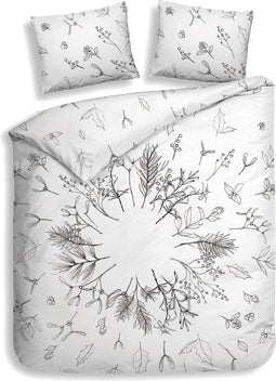 Heckettlane Dekbedovertrek Fresia - Bedlinnen met Takken print - 260x220 - Wit - Dekbedhoes van 100% Katoen-Clip Sheared