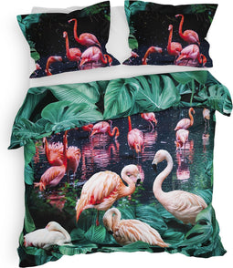 Heckettlane Dekbedovertrek Goran - Bedlinnen met Dieren print - 260x220 - Groen - Dekbedhoes van 100% Katoen-Satijn