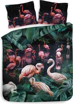 Heckettlane Dekbedovertrek Goran - Bedlinnen met Dieren print - 240x220 - Groen - Dekbedhoes van 100% Katoen-Satijn