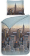 Heckettlane Dekbedovertrek Hayden - Bedlinnen met Stad print - 260x220 - Blauw - Dekbedhoes van 100% Katoen-Flanel