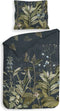 Heckettlane Dekbedovertrek Holly - Bedlinnen met Bladeren print - 140x220 - Blauw - Dekbedhoes van 100% Katoen-Satijn