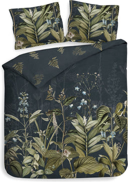 Heckettlane Dekbedovertrek Holly - Bedlinnen met Bladeren print - 260x220 - Blauw - Dekbedhoes van 100% Katoen-Satijn