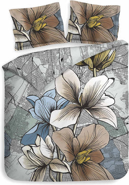 Heckettlane Dekbedovertrek Hudson - Bedlinnen met Ruiten print - 200x220 - Grijs - Dekbedhoes van 100% Katoen-Twill