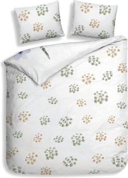 Heckettlane Dekbedovertrek Ida - Bedlinnen met Bloemen print - 200x220 - Wit - Dekbedhoes van 100% Katoen-Satijn