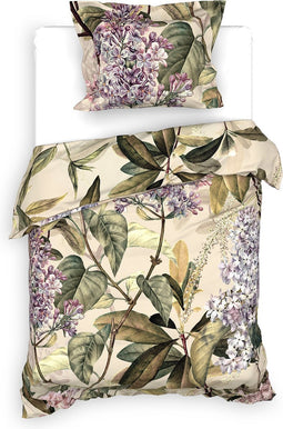 Heckettlane Dekbedovertrek Jazmin - Bedlinnen met Bloemen print - 140x220 - Groen - Dekbedhoes van 100% Katoen-Satijn