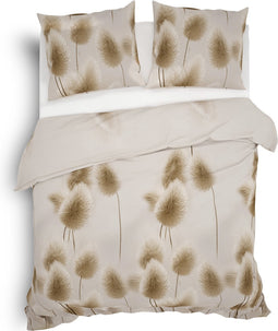 Heckettlane Dekbedovertrek Jonas - Bedlinnen met Natuur print - 200x220 - Beige - Dekbedhoes van 100% Katoen-Flanel