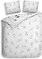 Heckettlane Dekbedovertrek Leafy - Bedlinnen met Takken print - 140x220 - Wit - Dekbedhoes van 100% Katoen-Clip Sheared