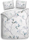 Heckettlane Dekbedovertrek Leafy - Bedlinnen met Takken print - 140x220 - Wit - Dekbedhoes van 100% Katoen-Clip Sheared