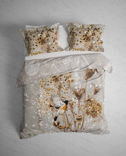 Heckettlane Dekbedovertrek Malthe - Bedlinnen met Natuur print - 260x220 - Taupe - Dekbedhoes van 100% Katoen-Satijn
