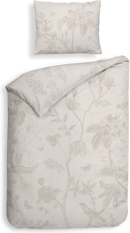 Heckettlane Dekbedovertrek Maya - Bedlinnen met Takken print - 140x220 - Natural - Dekbedhoes van 100% Katoen-Satijn
