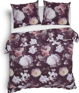 Heckettlane Dekbedovertrek Mina - Bedlinnen met Bloemen print - 200x220 - Rood - Dekbedhoes van 100% Katoen-Flanel