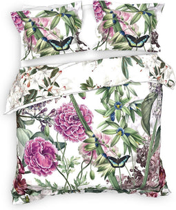Heckettlane Dekbedovertrek Murano - Bedlinnen met Bloemen print - 240x220 - Groen - Dekbedhoes van 100% Katoen-Twill