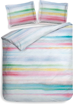 Heckettlane Dekbedovertrek Noak - Bedlinnen met Strepen print - 200x220 - Multi - Dekbedhoes van 100% Katoen-Twill