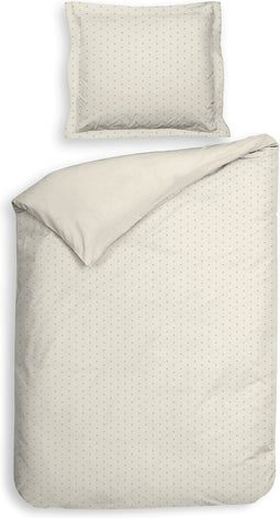 Heckettlane Dekbedovertrek Punto - Bedlinnen met Stippen - 140x220 - Off-White - Dekbedhoes van 100% Katoen-Satijn