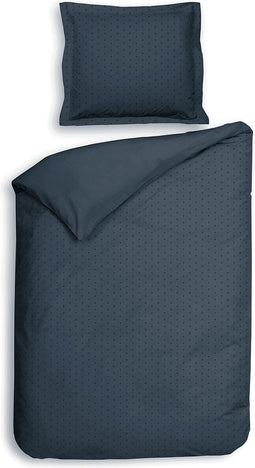 Heckettlane Dekbedovertrek Punto - Bedlinnen met Stippen - 140x220 - Blauw - Dekbedhoes van 100% Katoen-Satijn