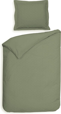 Heckettlane Dekbedovertrek Punto - Bedlinnen met Stippen - 140x220 - Groen - Dekbedhoes van 100% Katoen-Satijn