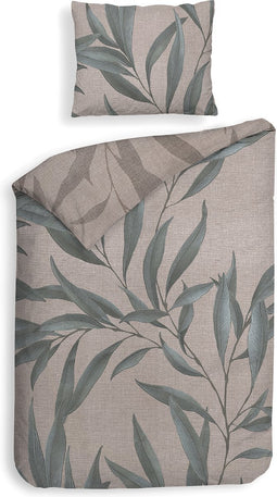 Heckettlane Dekbedovertrek Ramo - Bedlinnen met Takken print - 140x220 - Taupe - Dekbedhoes van 100% Katoen-Satijn