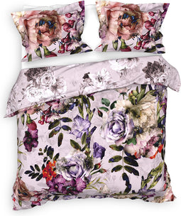 Heckettlane Dekbedovertrek Samia - Bedlinnen met Bloemen print - 200x220 - Roze - Dekbedhoes van 100% Katoen-Satijn