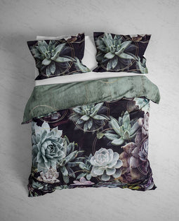 Heckettlane Dekbedovertrek Scott - Bedlinnen met Bloemen print - 260x220 - Groen - Dekbedhoes van 100% Katoen-Twill