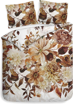 Heckettlane Dekbedovertrek Selina - Bedlinnen met Bloemen print - 240x220 - Wit - Dekbedhoes van 100% Katoen-Satijn