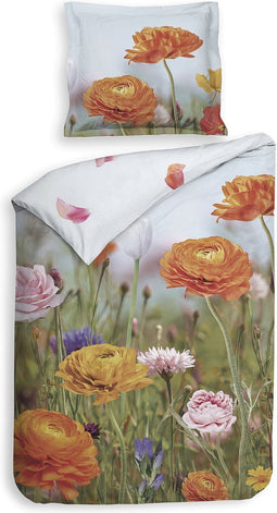 Heckettlane Dekbedovertrek Sonja - Bedlinnen met Bloemen print - 140x220 - Multi - Dekbedhoes van 100% Katoen-Satijn