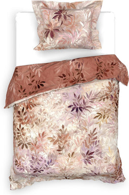 Heckettlane Dekbedovertrek Yamile - Bedlinnen met Bladeren print - 140x220 - Natural - Dekbedhoes van 100% Katoen-Twill