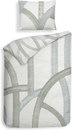Heckettlane Dekbedovertrek Yves - Bedlinnen met Strepen print - 140x220 - Off-White - Dekbedhoes van 100% Katoen-Satijn
