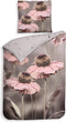 Heckettlane Dekbedovertrek Zalia - Bedlinnen met Bloemen print - 240x220 - Grijs - Dekbedhoes van 100% Katoen-Satijn