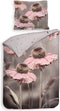Heckettlane Dekbedovertrek Zalia - Bedlinnen met Bloemen print - 240x220 - Grijs - Dekbedhoes van 100% Katoen-Satijn