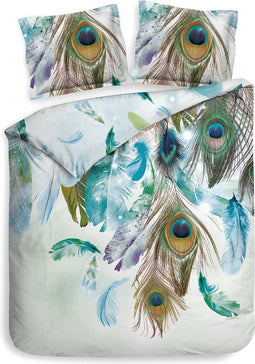 Heckettlane Dekbedovertrek Zody - Bedlinnen met Veren print - 240x220 - Multi - Dekbedhoes van 100% Katoen-Satijn
