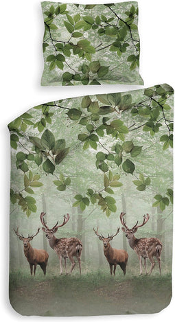 Heckettlane Tobias Dekbedovertrek - Eenpersoons - Flanel - 140x200-220cm - Groen