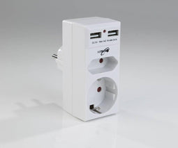 Heitech 2-wegs contactdoosadapter met 2 USB-oplaadpoorten