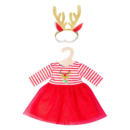 Heless Kerstjurk met haarband rendier, maat 28-35 cm