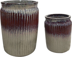 PTMD Alicen Pink Ceramic Ribbed Round Pot Set Of 2