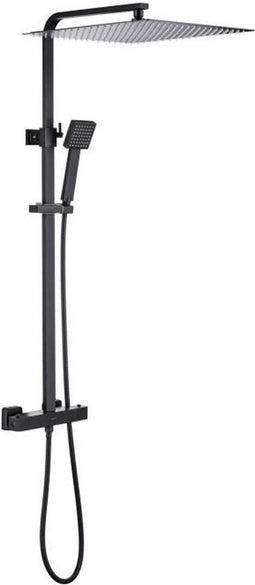 Douchezuil OCEANIC - Thermostatische mengkraan - Hoge vierkante kop 40 x 40 cm - Mat zwart