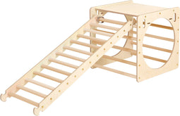 KateHaa Houten Activiteiten Kubus met Ladder Naturel - Klimrek - Houten Montessori Speelgoed