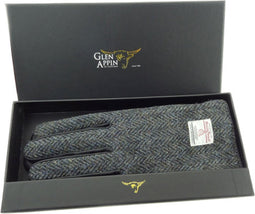 Heren Handschoenen Grijs gemêleerd met Zwart Leer - Harris Tweed - Glen Appin of Scotland