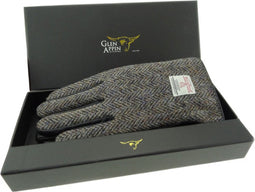 Heren Handschoenen Heide gemêleerd met Zwart Leer - Harris Tweed - Glen Appin of Scotland