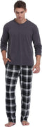 Heren Pyjama Set Lang Tweedelig Heren Plaid Flannel Broek en Effen T-Shirt - maat XL
