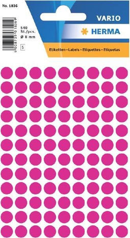 HERMA 1836 Universele Etiketten Ø 8mm ROZE (Blister á 5 vel,540st)