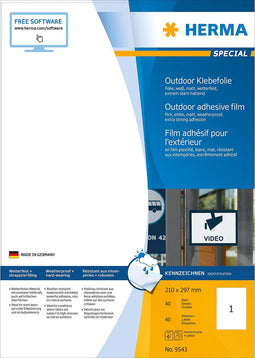 Herma 9543 Etiketten (A4) 210 x 297 mm Polyethyleen folie Wit 40 stuk(s) Extra sterk hechtend Folie-etiketten