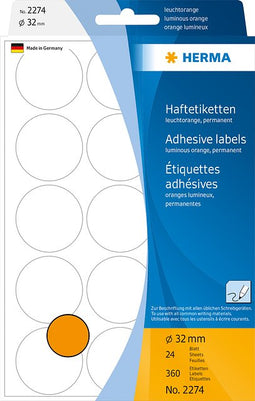 HERMA - Etiket herma 2274 rond 32mm fluor oranje 360 stuks