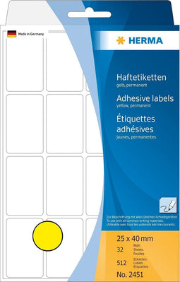 HERMA Vielzwecketiketten geel 25x40 mm Papier mat 512 St.