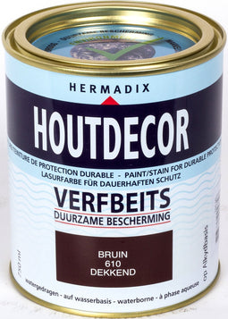 Hermadix Houtdecor Verfbeits dekkend - 0,75 liter - 610 Bruin